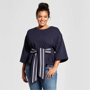 WHO What Wear Wrap Nautical Navy Oversized Heavy Weight T-Shirt Sweater  Size M